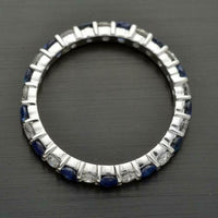 1.50 CT Round Cut Blue Sapphire & Diamond 925 Sterling Silver Full Eternity Band Ring