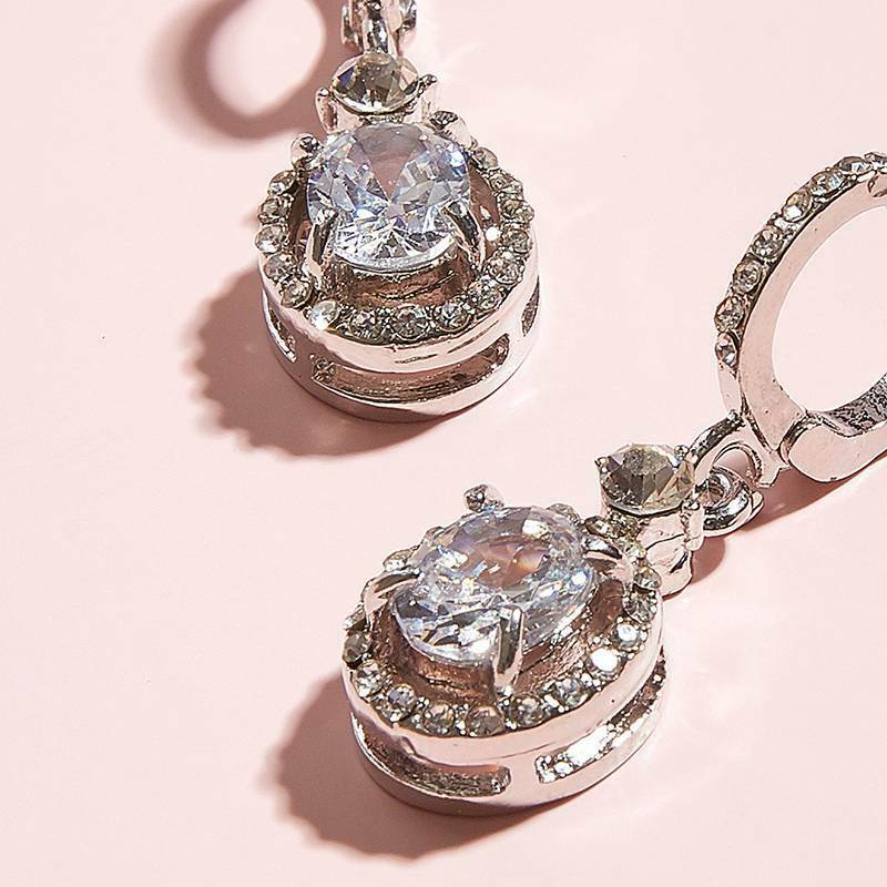 3.25 Ct Oval Cut Diamond 925 Sterling Silver Halo Engagement Wedding Dangle Earrings