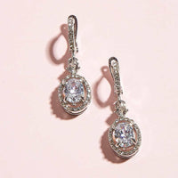 3.25 Ct Oval Cut Diamond 925 Sterling Silver Halo Engagement Wedding Dangle Earrings