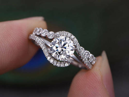 2.1Ct Diamond 14K White Gold Over On 925 Silver Engagement Wedding Gorgeous Bypass Bridal Ring Set