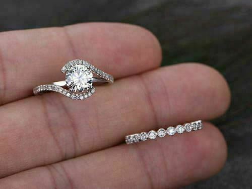 2.1Ct Diamond 14K White Gold Over On 925 Silver Engagement Wedding Gorgeous Bypass Bridal Ring Set