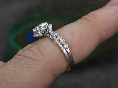 2.1Ct Diamond 14K White Gold Over On 925 Silver Engagement Wedding Gorgeous Bypass Bridal Ring Set