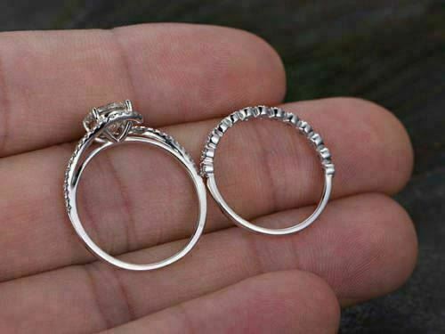 2.1Ct Diamond 14K White Gold Over On 925 Silver Engagement Wedding Gorgeous Bypass Bridal Ring Set