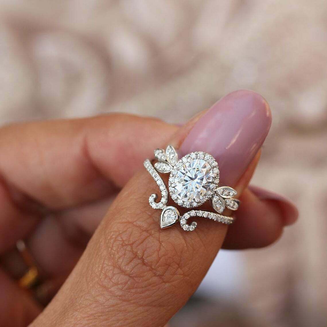 2 Ct Oval Cut Diamond Halo Engagement Ring 14K Solid White Gold Over On 925 Sterling Silver