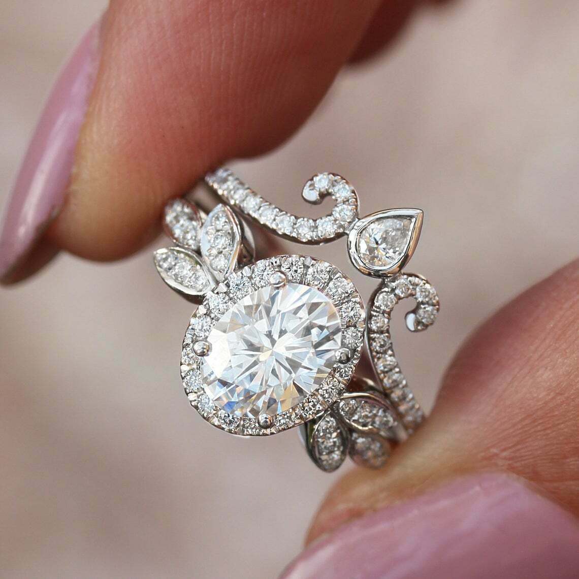 2 Ct Oval Cut Diamond Halo Engagement Ring 14K Solid White Gold Over On 925 Sterling Silver