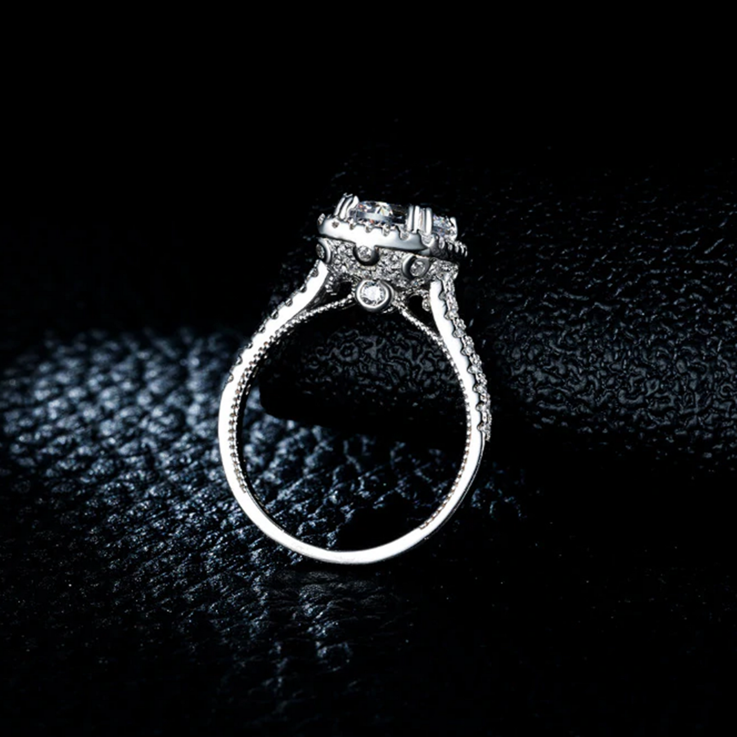2.50 CT Round Cut Diamond Halo Wedding Ring 14K White Gold Over On 925 Sterling Silver