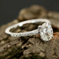 2.00 Ct Oval Cut Diamond 14k White Gold Over On 925 Sterling Silver Solitaire W/Accents Engagement Ring