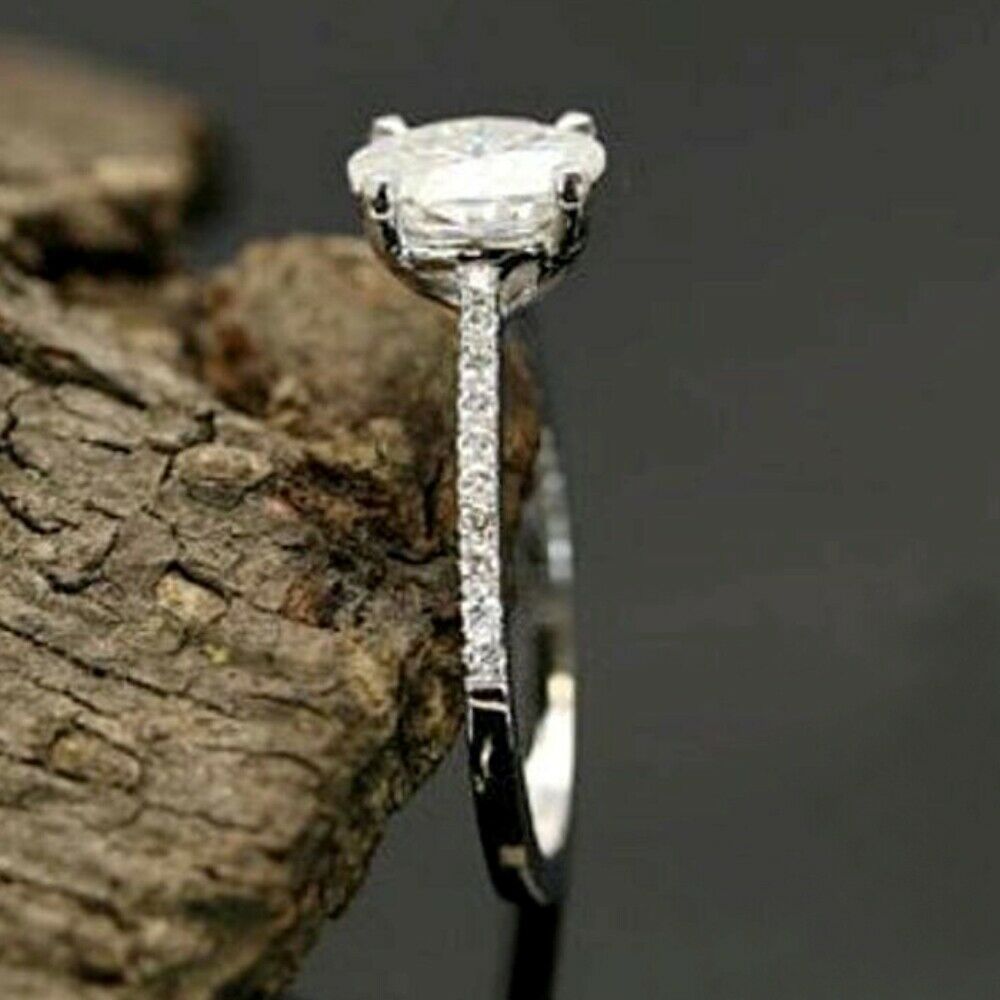 2.00 Ct Oval Cut Diamond 14k White Gold Over On 925 Sterling Silver Solitaire W/Accents Engagement Ring