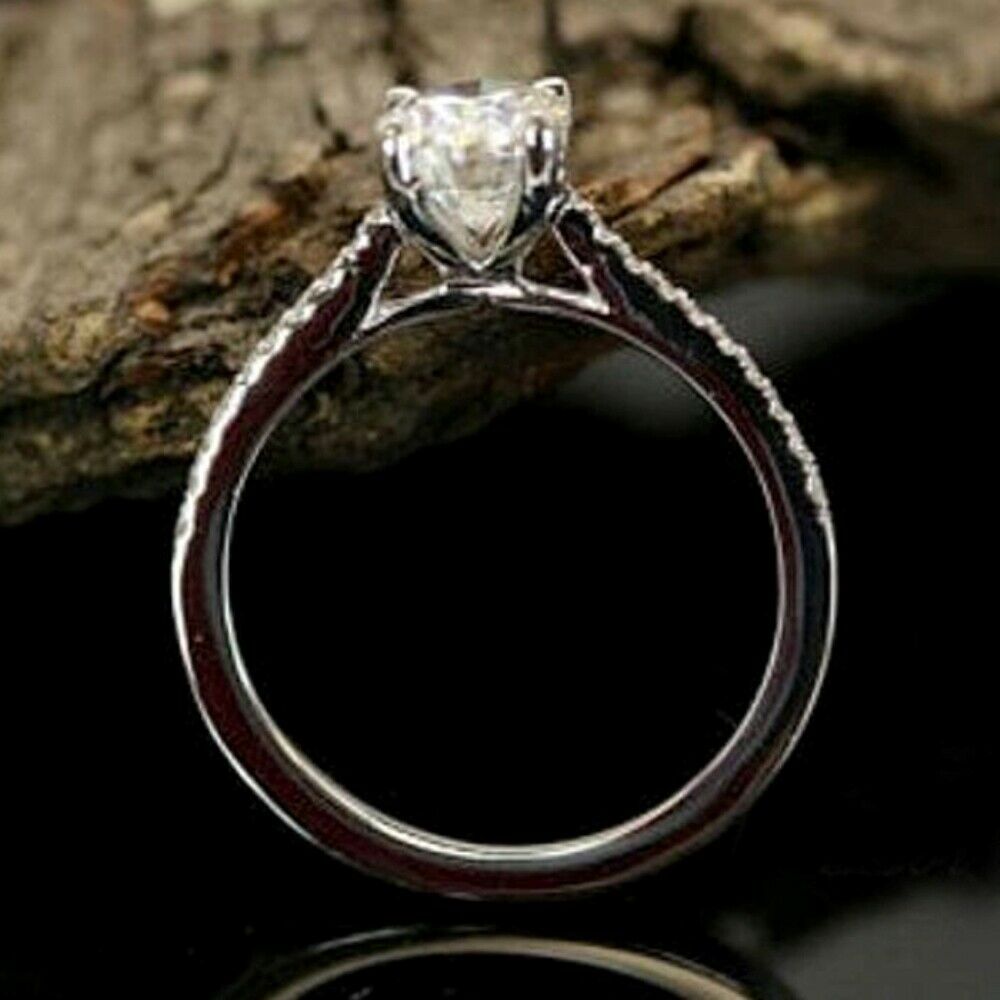 2.00 Ct Oval Cut Diamond 14k White Gold Over On 925 Sterling Silver Solitaire W/Accents Engagement Ring