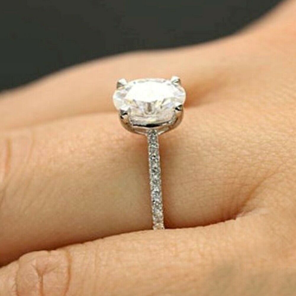 2.00 Ct Oval Cut Diamond 14k White Gold Over On 925 Sterling Silver Solitaire W/Accents Engagement Ring