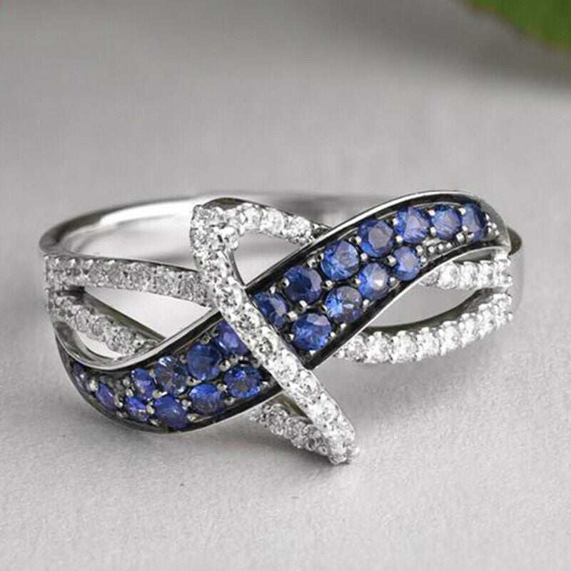0.75 CT Round Cut Blue Sapphire & Diamond 925 Sterling Silver Elegant Anniversary Gift Ring For Her