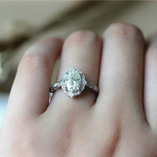 2.25 Ct Oval Cut White Topaz White Gold Over On 925 Sterling Silver Engagement Ring