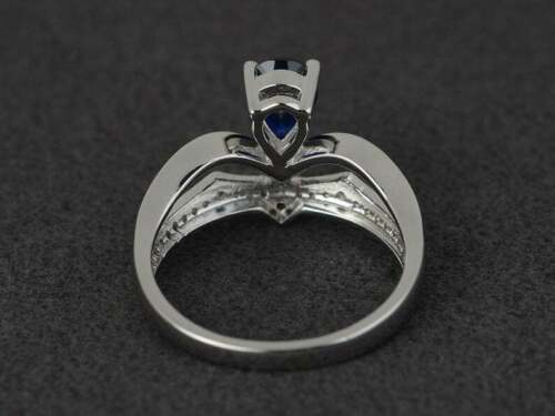 1.25 Ct Pear Cut Blue Sapphire 925 Sterling Silver Solitaire Princess Crown Ring - atjewels.in