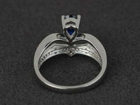 1.25 Ct Pear Cut Blue Sapphire 925 Sterling Silver Solitaire Princess Crown Ring