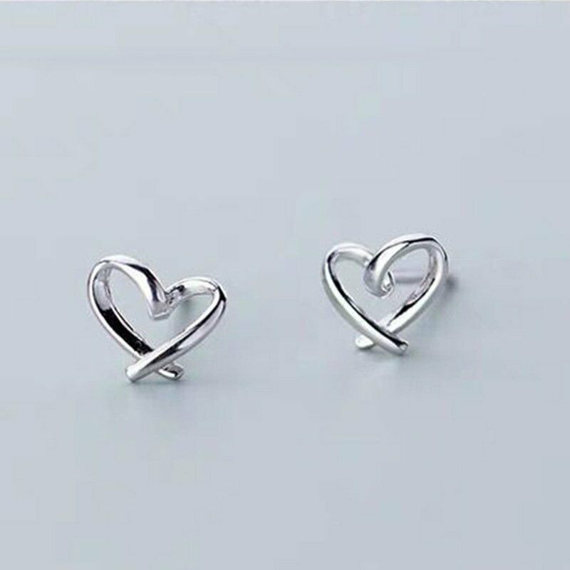 Cute Heart Stud Earrings In White Gold Over On 925 Sterling Silver Gift For Her
