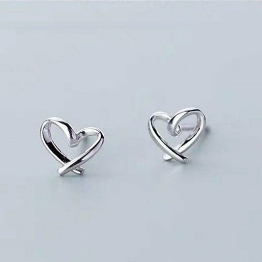 Cute Heart Stud Earrings In White Gold Over On 925 Sterling Silver Gift For Her