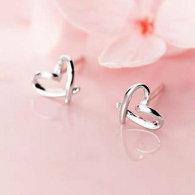 Cute Heart Stud Earrings In White Gold Over On 925 Sterling Silver Gift For Her
