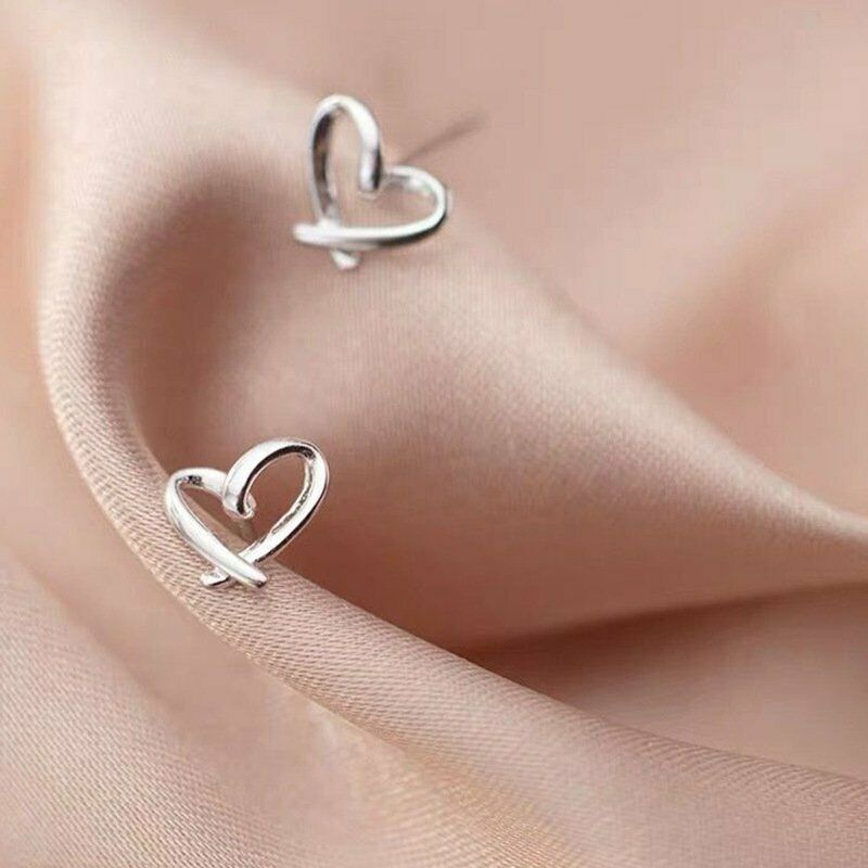Cute Heart Stud Earrings In White Gold Over On 925 Sterling Silver Gift For Her
