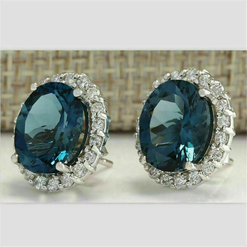 3 CT Oval Cut London Blue Topaz 925 Sterling Silver Halo Engagement Wedding Ring