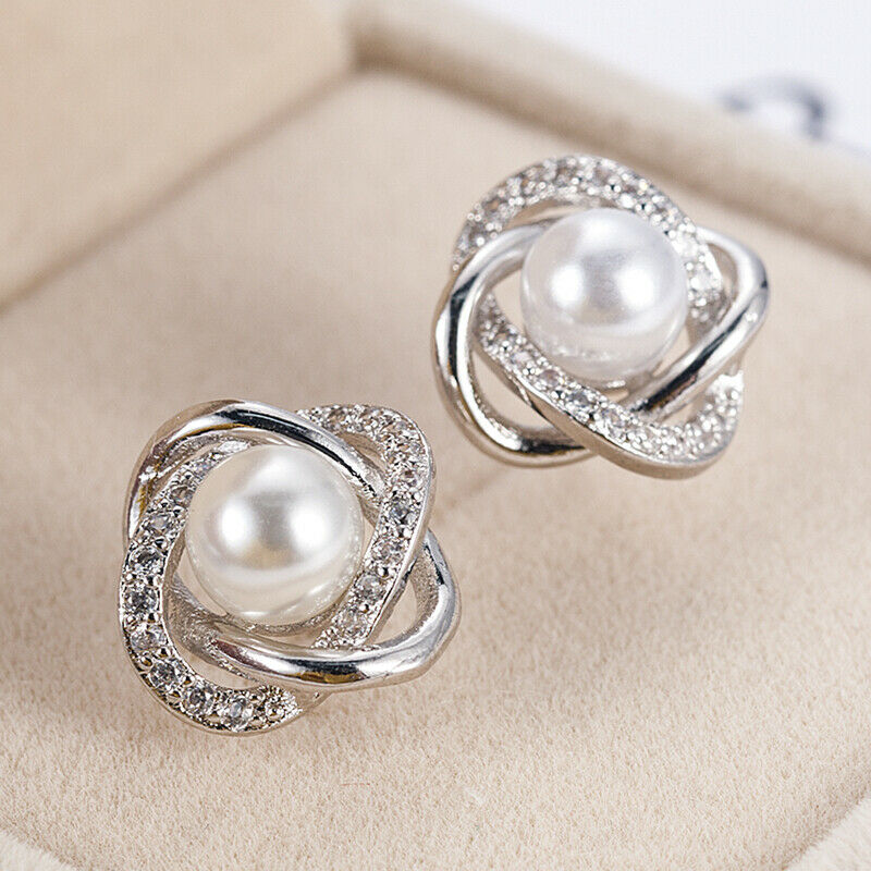 Aferando Oversized Uneven Texture White Pearl Statement Stud Earrings
