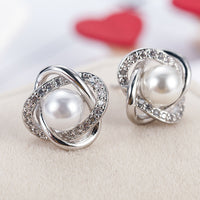 0.30 Ct Round Cut White Diamond & White Pearl 925 Sterling Silver Stud Earrings