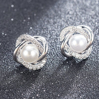 0.30 Ct Round Cut White Diamond & White Pearl 925 Sterling Silver Stud Earrings