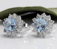 2.50 CT Round Cut Aquamarine Diamond 925 Sterling Silver Halo Wedding Stud Earring
