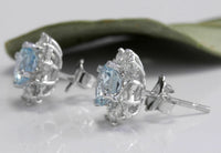 2.50 CT Round Cut Aquamarine Diamond 925 Sterling Silver Halo Wedding Stud Earring