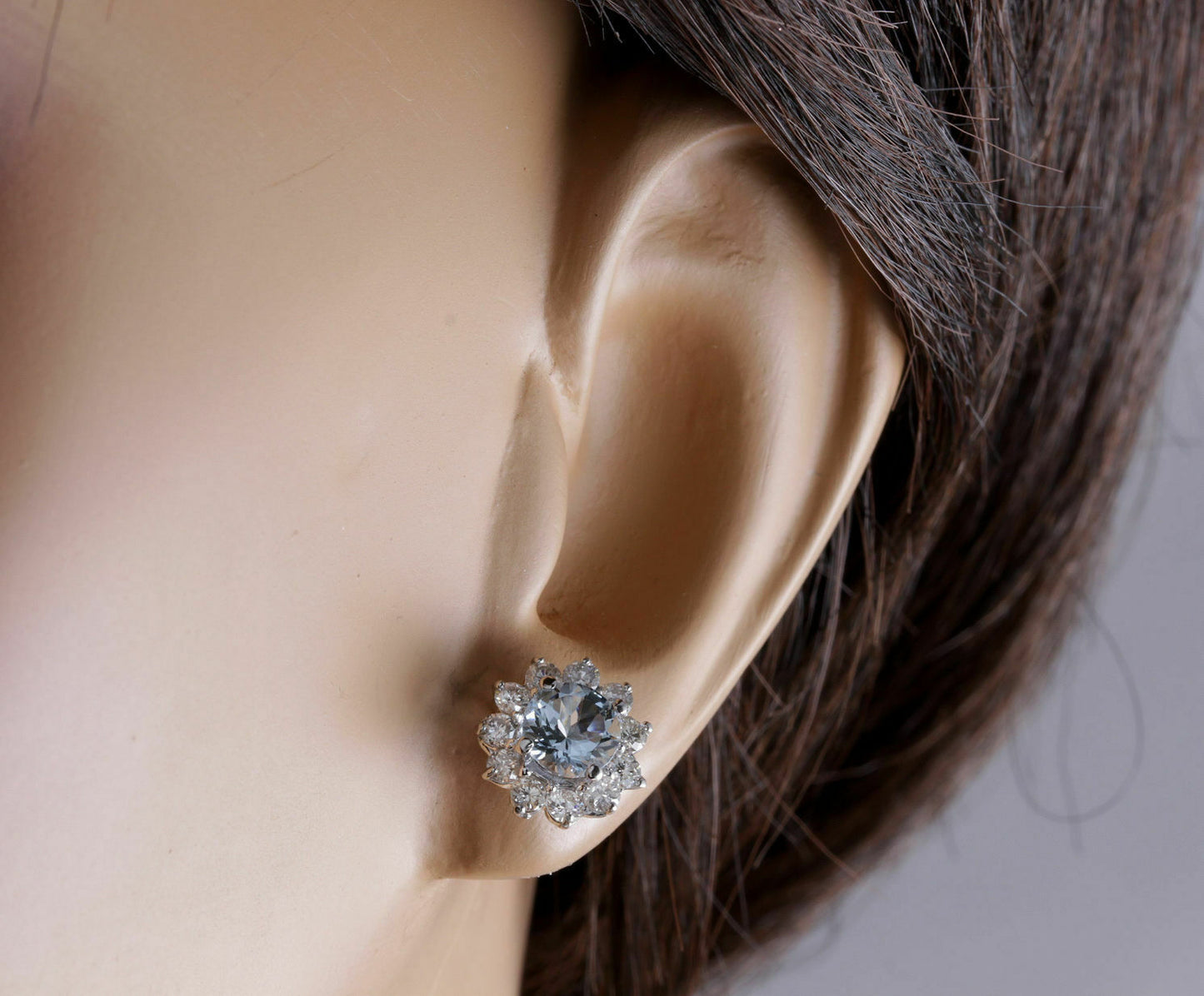 2.50 CT Round Cut Aquamarine Diamond 925 Sterling Silver Halo Wedding Stud Earring