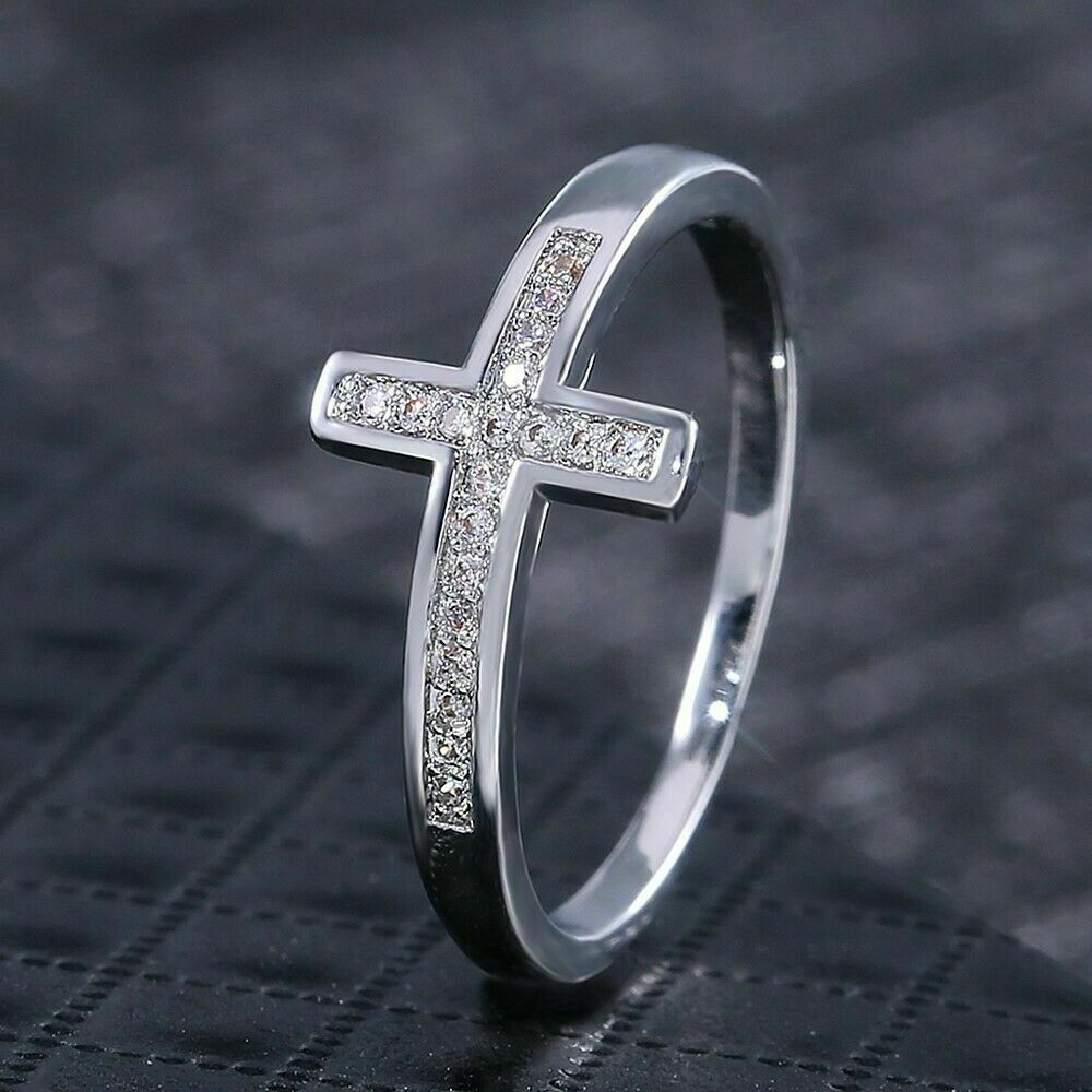 0.50 Ct Round Cut VVS1/Diamond 925 Sterling Silver Jesus Cross Ring