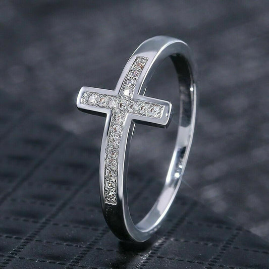 0.50 Ct Round Cut VVS1/Diamond 925 Sterling Silver Jesus Cross Ring