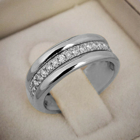 0.50 Ct Round Cut Diamond Real 925 Sterling Silver Engagement Wedding Band Ring