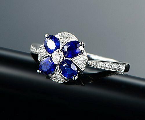 1.50 Oval Cut CT Blue Sapphire 925 Sterling Silver Floral Engagement Wedding Designer Ring
