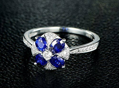 1.50 Oval Cut CT Blue Sapphire 925 Sterling Silver Floral Engagement Wedding Designer Ring