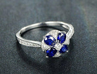 1.50 Oval Cut CT Blue Sapphire 925 Sterling Silver Floral Engagement Wedding Designer Ring