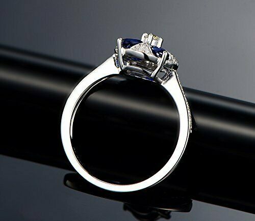 1.50 Oval Cut CT Blue Sapphire 925 Sterling Silver Floral Engagement Wedding Designer Ring