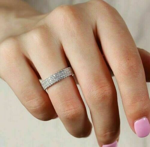 1.20 Ct Brilliant Cut Diamond 925 Sterling Silver Engagement Wedding Full Eternity Band Ring