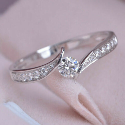 1 Ct Round Cut Diamond 925 Sterling Silver Solitaire W/Accents Bypass Promise Ring