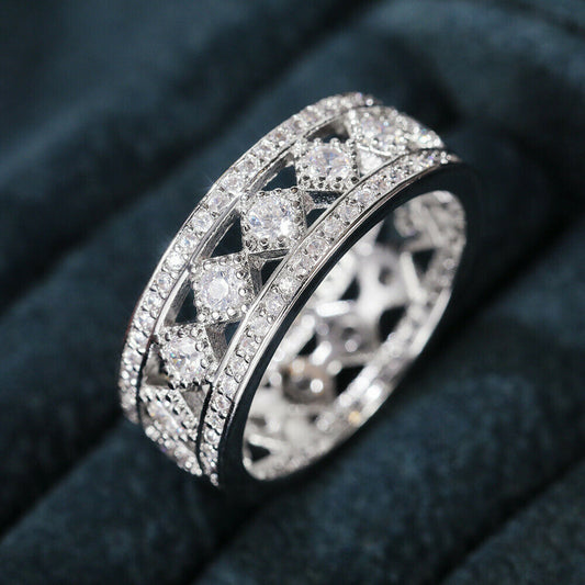 0.75 CT Round Cut Diamond 925 Sterling Silver Gorgeous Eternity Wedding Band Ring