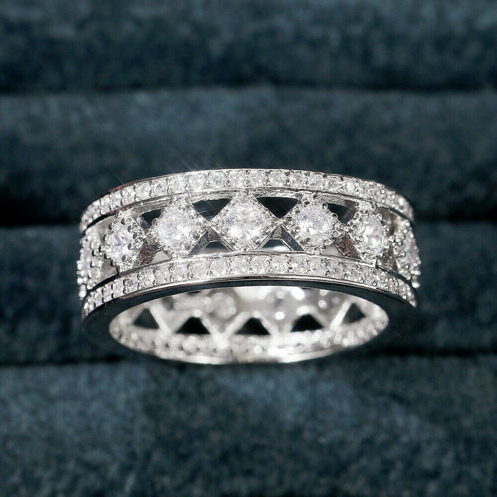 0.75 CT Round Cut Diamond 925 Sterling Silver Gorgeous Eternity Wedding Band Ring