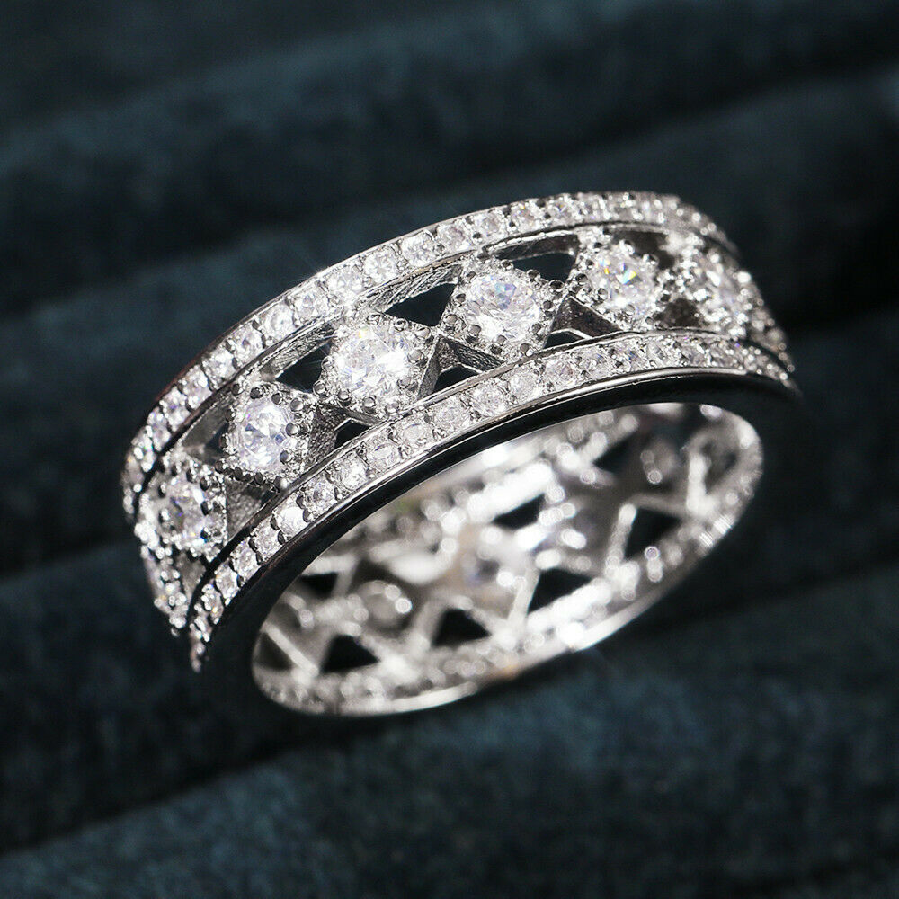 0.75 CT Round Cut Diamond 925 Sterling Silver Gorgeous Eternity Wedding Band Ring