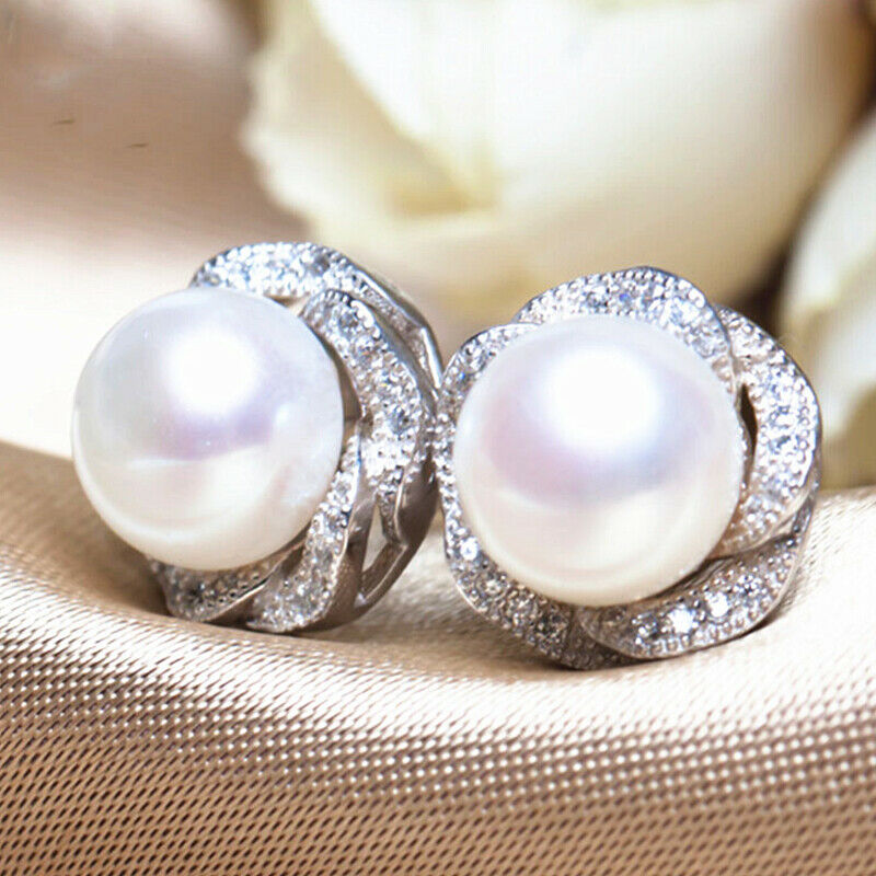 0.25 CT Round Cut Diamond & White Pearl Gorgeous 925 Sterling Silver Stud Earrings For Her
