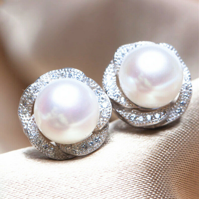 0.25 CT Round Cut Diamond & White Pearl Gorgeous 925 Sterling Silver Stud Earrings For Her