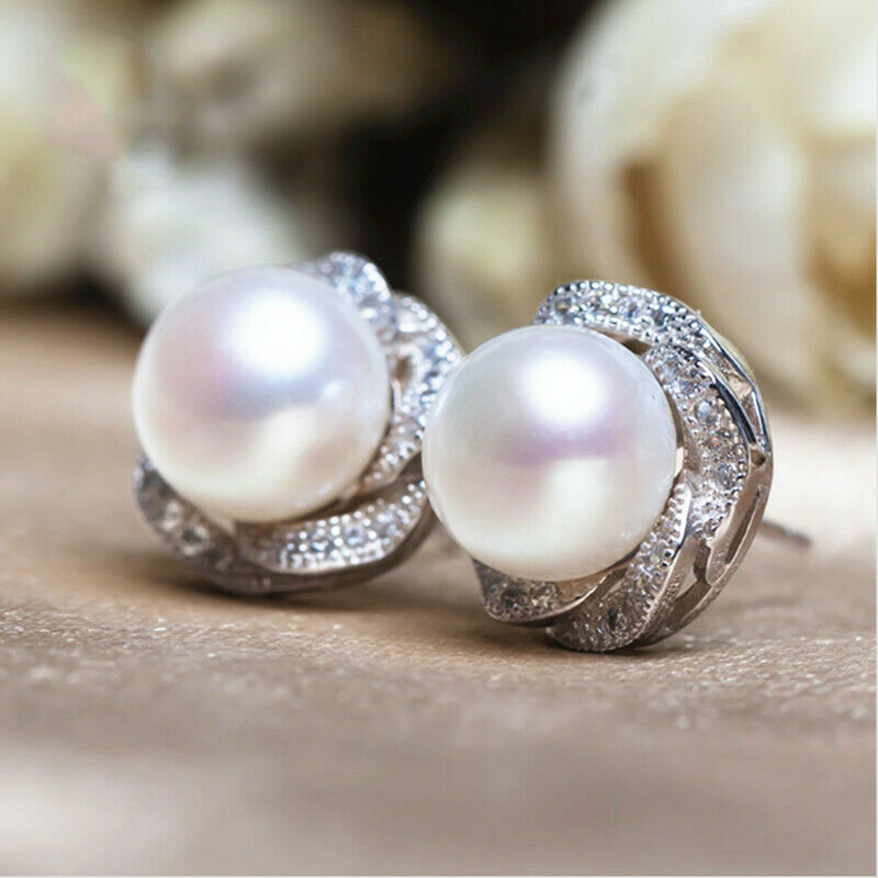 0.25 CT Round Cut Diamond & White Pearl Gorgeous 925 Sterling Silver Stud Earrings For Her