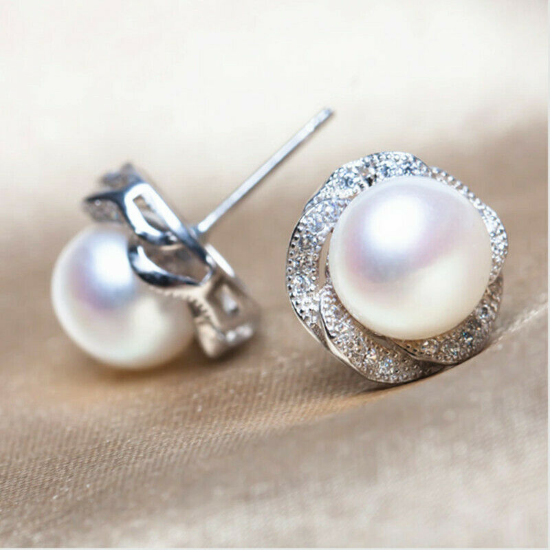 0.25 CT Round Cut Diamond & White Pearl Gorgeous 925 Sterling Silver Stud Earrings For Her