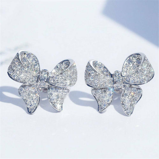 0.50 Ct Round Cut White Diamond 925 Sterling Silver Gorgeous Butterfly Knot Stud Earrings
