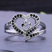 925 Sterling Silver 0.50 Ct Black & White Diamond Mother & Child Heart Shape Ring