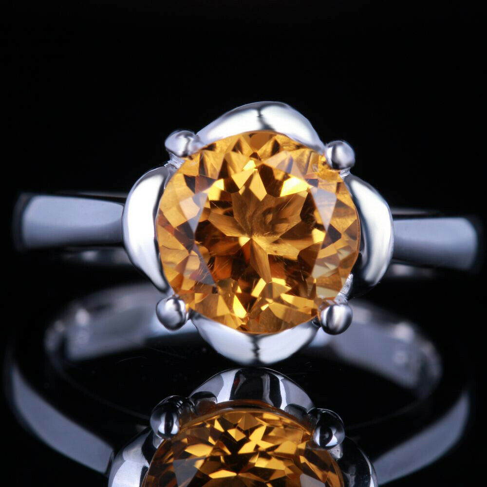 1 Ct Round Cut Citrin 925 Sterling Silver November Birthstone Solitaire Ring For Her