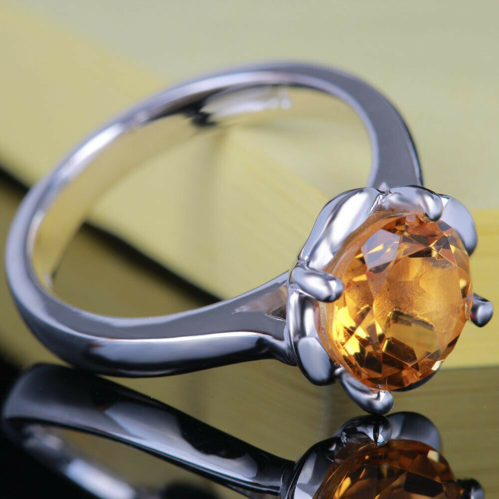 1 Ct Round Cut Citrin 925 Sterling Silver November Birthstone Solitaire Ring For Her