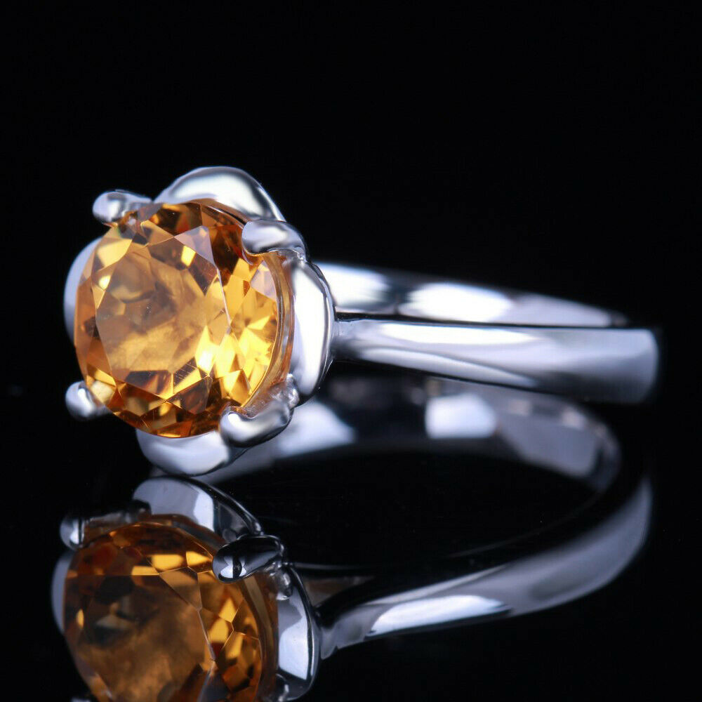 1 Ct Round Cut Citrin 925 Sterling Silver November Birthstone Solitaire Ring For Her
